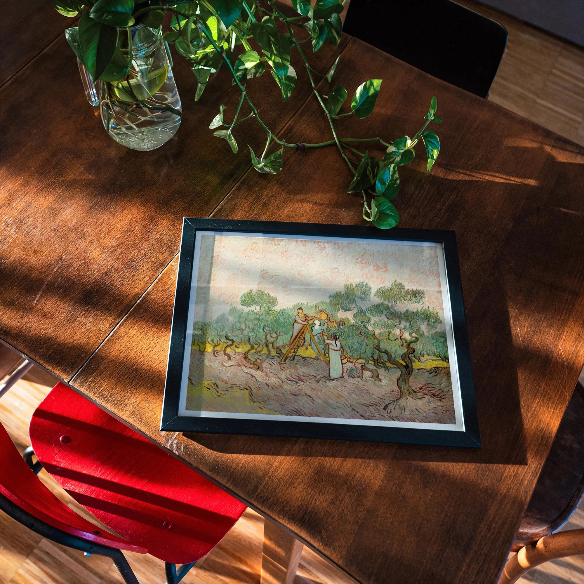 Women Picking Olives Vincent Van Gogh Art Print, Framed Watercolor Painting People Rural Landscape