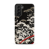 Women’s Kimono with Autumn Plants Phone Case Samsung Galaxy S21 Plus / Matte Black Intricate White Botanical Illustration Delicate Iphone