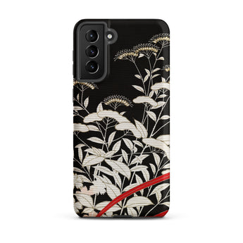Women’s Kimono with Autumn Plants Phone Case Samsung Galaxy S21 Plus / Matte Black Intricate White Botanical Illustration Delicate Iphone