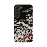 Women’s Kimono with Autumn Plants Phone Case Samsung Galaxy S22 Plus / Matte Black Intricate White Botanical Illustration Gold Iphone