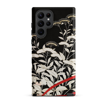 Women’s Kimono with Autumn Plants Phone Case Samsung Galaxy S22 Ultra / Matte Black Intricate White Botanical Illustration Delicate Iphone