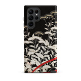 Women’s Kimono with Autumn Plants Phone Case Samsung Galaxy S22 Ultra / Matte Black Intricate White Botanical Illustration Delicate Iphone