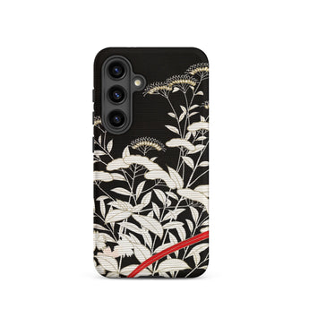 Women’s Kimono with Autumn Plants Phone Case Samsung Galaxy S24 / Matte Black Intricate White Botanical Illustration Delicate Iphone Mobile