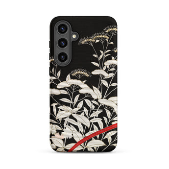 Women’s Kimono with Autumn Plants Phone Case Samsung Galaxy S24 Plus / Matte Black Intricate Botanical Illustration White Gold Iphone