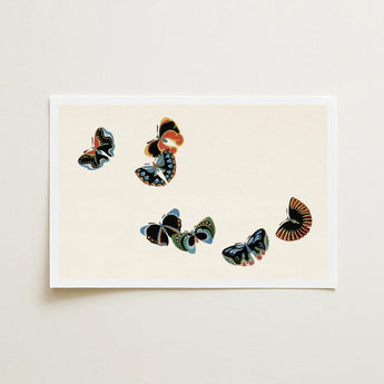 Woodblock Butterflies - Kamisaka Sekka Art Print / Canvas Rectangular Five Stylized Black Orange, Sekka’s, Meiji Prints