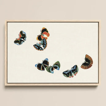Woodblock Butterflies - Kamisaka Sekka Art Print / Canvas Framed Artwork Five Intricately Designed Vibrant Colors, Sekka’s, Meiji Prints