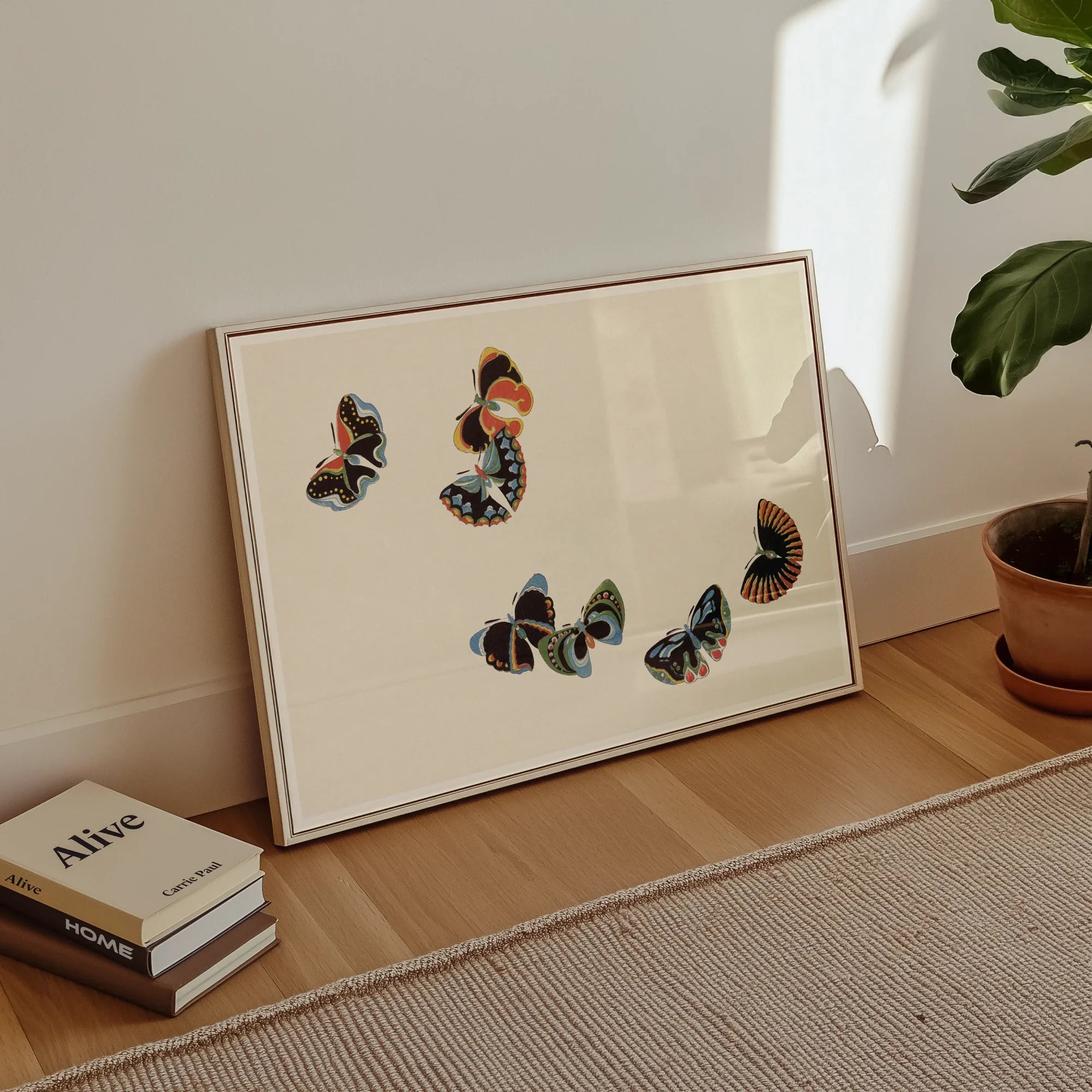 Woodblock Butterflies - Kamisaka Sekka Art Print, Framed Artwork Colorful Butterfly Specimens