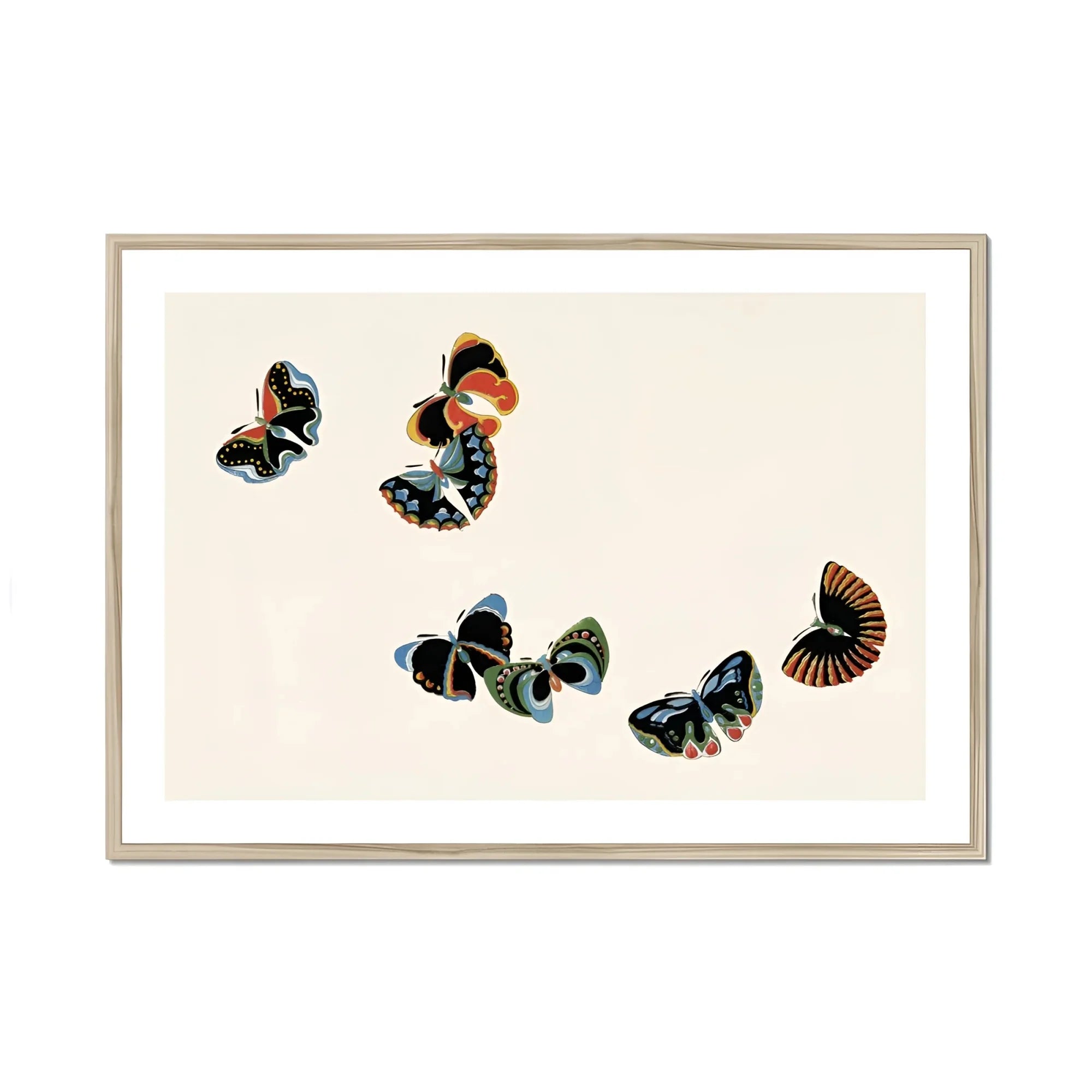 Woodblock Butterflies - Kamisaka Sekka Art Print, Framed Artwork Colorful Butterflies Flight