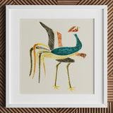 Woodblock Crane - Taguchi Tomoki Art Print / Canvas Vibrant Hand-embroidered Bird Artwork White Frame Prints