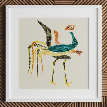 Woodblock Crane - Taguchi Tomoki Art Print / Canvas Vibrant Hand-embroidered Bird Artwork White Frame Prints