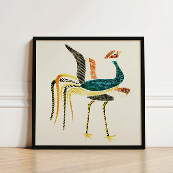 Vibrant Embroidered Bird Artwork Sleek Black Frame Taguchi Tomoki