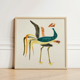 Vibrant Hand-embroidered Crane Artwork Light Wood Frame Taguchi Tomoki