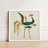Framed Embroidered Artwork Stylized Bird Teal Black Orange Taguchi Tomoki