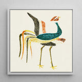 Woodblock Crane - Taguchi Tomoki Art Print / Canvas Vibrant Embroidered Artwork Stylized Bird Teal Body Orange Prints