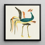 Woodblock Crane - Taguchi Tomoki Art Print / Canvas Vibrant Stylized Bird Artwork Teal Black Body Feathers Prints