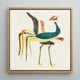 Woodblock Crane - Taguchi Tomoki Art Print / Canvas Vibrant Stylized Embroidered Bird Artwork Light Wood Frame Prints
