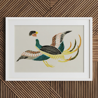 Woodblock Crane - Taguchi Tomoki Vogelkunst-Print / Leinwand, 30x20’’ / 76x51cm / Weißer Rahmen / Passepartout, Poster, Drucke & visuelle Kunstwerke, Toby