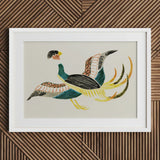 Woodblock Crane - Taguchi Tomoki Bird Art Print / Canvas Framed Artwork Stylized Colorful Intricate Patterns Teal, Prints