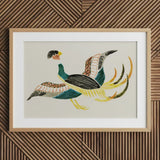 Woodblock Crane - Taguchi Tomoki Bird Art Print / Canvas Framed Artwork Stylized Colorful Pheasant Intricate Patterns Teal, Prints