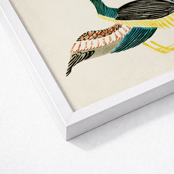 Framed Artwork Stylized Illustration Duck Teal Black Orange Taguchi Tomoki, Woodblock Crane, Art Print