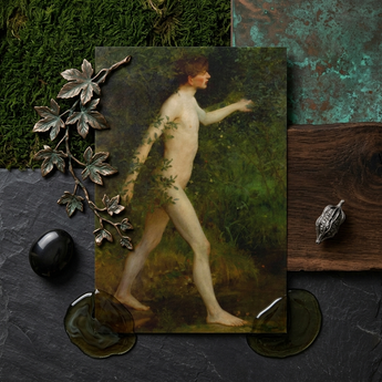 A Woodland Bather - Henry Scott Tuke Art Print / Canvas Silver Leaf Branch Ornament Detailed Veins Textured Metallic Henry Scott, Woodland