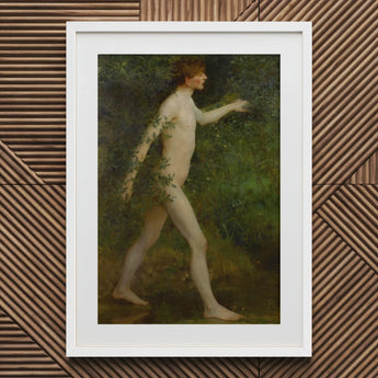 A Woodland Bather - Henry Scott Tuke Art Print / Canvas White Framed Painting Nude Figure Foliage, Moves, Prints