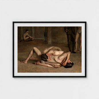 Wrestlers - Thomas Eakins Art Print / Canvas Eakins’s Holds, Oil Catches Two, Nude, Male, Athletes, Exact Moment Mastery, Collapse Trade
