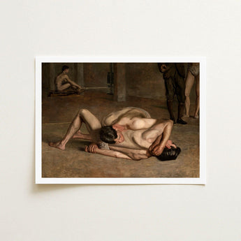 Wrestlers - Thomas Eakins Art Print / Canvas Eakins’s Holds, Oil Catches Two, Nude, Male, Athletes, Exact Moment Mastery, Collapse Trade