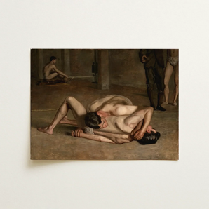 Wrestlers - Thomas Eakins Art Print / Canvas Classical Oil Painting Two Nude Men Match Rendered Eakins’s Wrestlers Holds, Catches Two,