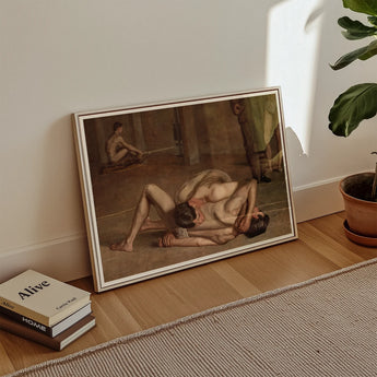 Wrestlers - Thomas Eakins Art Print / Canvas Framed Classical Painting Two Nude Figures Intimate Pose Eakins’s Holds, Oil Catches, Male,