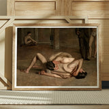 Wrestlers - Thomas Eakins Art Print / Canvas Framed Reproduction Classical Painting Two Nude Figures Intense Eakins’s Holds, Oil Catches,