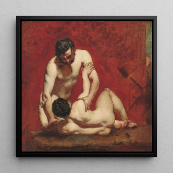 Wrestlers - William Etty Art Print / Canvas Black-framed Reproduction Painting Lovers Francisco Goya Two Male Figures, Figures Fold,
