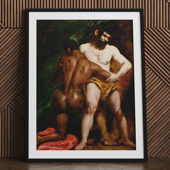 The Wrestlers - William Etty Homoerotic Art Print / Canvas, 24x32’’ / 61x81cm / Black Frame / Matboard, Posters Prints & Visual Artwork,