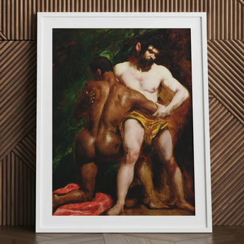 The Wrestlers - William Etty Homoerotic Art Print / Canvas White-framed Reproduction El Greco’s ?The Fall Rebel Angels”, Testosterone-fueled T