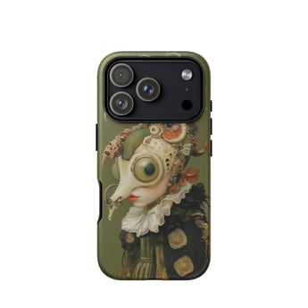 Xennie - Cute Baroque Alien Art Iphone Case 17 Pro / Matte Olive Green Phone Case Steampunk Design Mechanical Eye Baroque Excess, Xennie