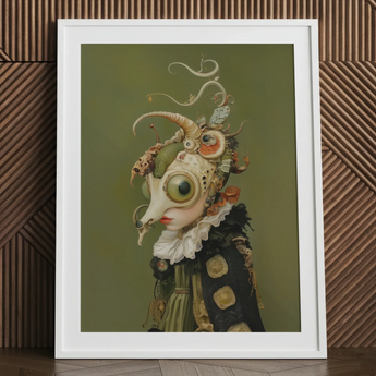 Xennie - Stampa d’arte di alieno barocco carino / Canvas, 24x32’’ / 61x81cm / Cornice bianca / Passepartout, Poster, Stampe e Opere d’arte visiva, Toby Leon
