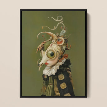 Xennie - Cute Baroque Alien Art Print / Canvas, 12x16’’ / 31x41cm / Black Frame, Posters Prints & Visual Artwork, Toby Leon