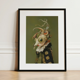 Xennie - Cute Baroque Alien Art Print / Canvas Framed Artwork Surreal Steampunk-inspired Figure Green Eyes Intricate Xennie Gazes, Alien