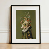 Xennie - Cute Baroque Alien Art Print / Canvas Framed Artwork Surreal Steampunk-inspired Figure Green Eyes Intricate Gazes, Innocence,