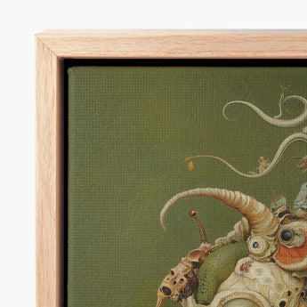 Framed Canvas Print Surreal Whimsical Creature Mechanical Organic Xennie Gazes, Alien Innocence, Eerie Wisdom