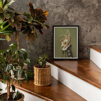 Xennie - Cute Baroque Alien Art Print / Canvas Framed Green Artwork Abstract Figure Floral Elements Gazes, Innocence, Eerie Wisdom Prints