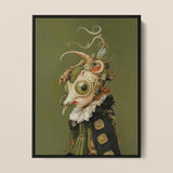 Xennie - Cute Baroque Alien Art Print / Canvas Surreal Portrait Black Frame Depicts Ornate Biomechanical Creature Xennie Gazes, Alien