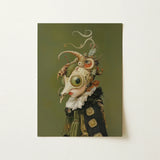 Xennie - Cute Baroque Alien Art Print / Canvas Surreal Portrait Fantastical Figure Oversized Green Eye Gazes, Innocence, Eerie Wisdom Prints