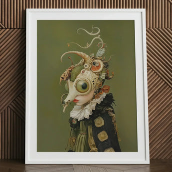 Xennie - Cute Baroque Alien Art Print / Canvas Surreal Portrait White Frame Intricately Designed Gazes, Innocence, Eerie Wisdom Prints