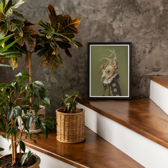 Xennie - Cute Baroque Alien Art Print, Framed Green Artwork Abstract Figure Floral Elements