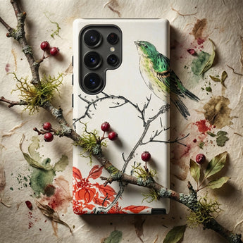 Yellow Bunting Bird - Numata Kashu Phone Case White Phone Case Detailed Illustration Green Yellow Bird Numata Kashu, Bunting Bird,