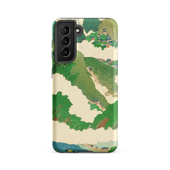 The Yellow River - Fukuda Bisen Samsung Case, Galaxy S21 Fe / Matte, Phone Case Green Beige Landscape Illustration