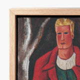 Framed Canvas Print Stylized Portrait Man Blonde Hair Young Hunter Hearing, Marsden Hartley’s, Gold-tan Antlers Cradled, Berlin Officer