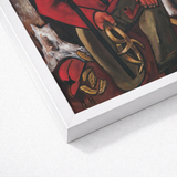 Framed Abstract Painting Bold Reds Earthy Browns Metallic Young Hunter Hearing, Marsden Hartley’s, Gold-tan Antlers Cradled, Berlin Officer
