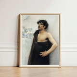 Young Man in Reverie - John Singer Sargent Art Print / Canvas Framed Oil Painting Dark Curly Hair Mustache, Introspective Gaze, Serene